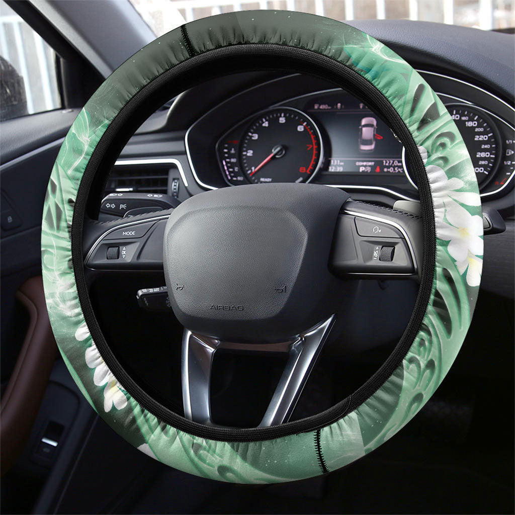 Piko Hawaiian Steering Wheel Cover Green Galaxy Spiral Plumeria Tribal Patterns