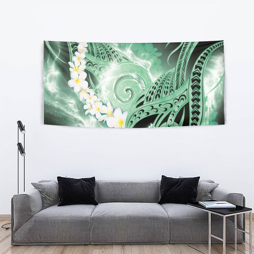 Piko Hawaiian Tapestry Green Galaxy Spiral Plumeria Tribal Patterns