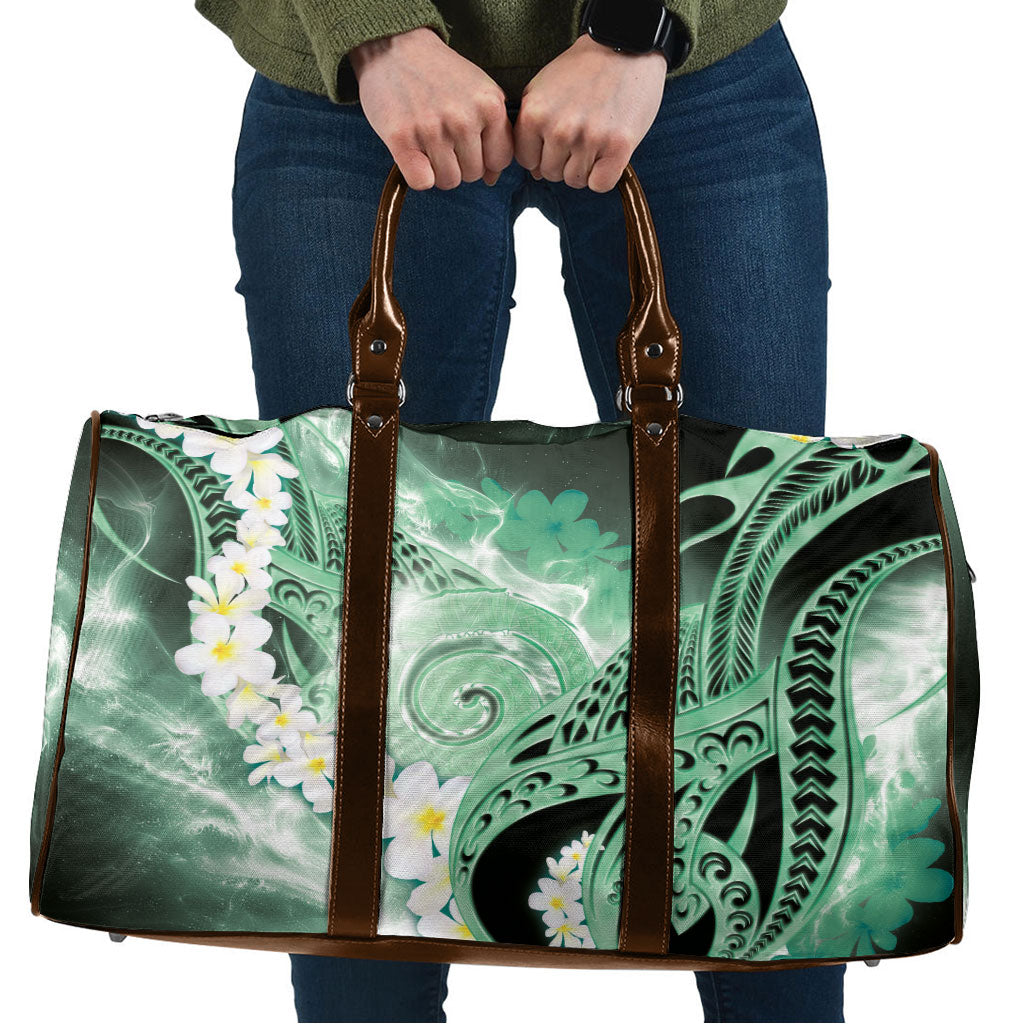 Piko Hawaiian Travel Bag Green Galaxy Spiral Plumeria Tribal Patterns