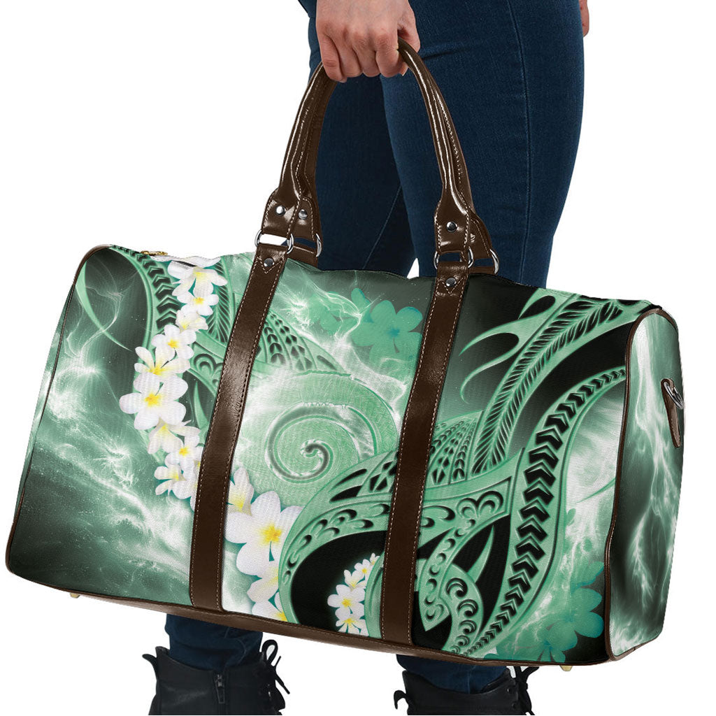 Piko Hawaiian Travel Bag Green Galaxy Spiral Plumeria Tribal Patterns