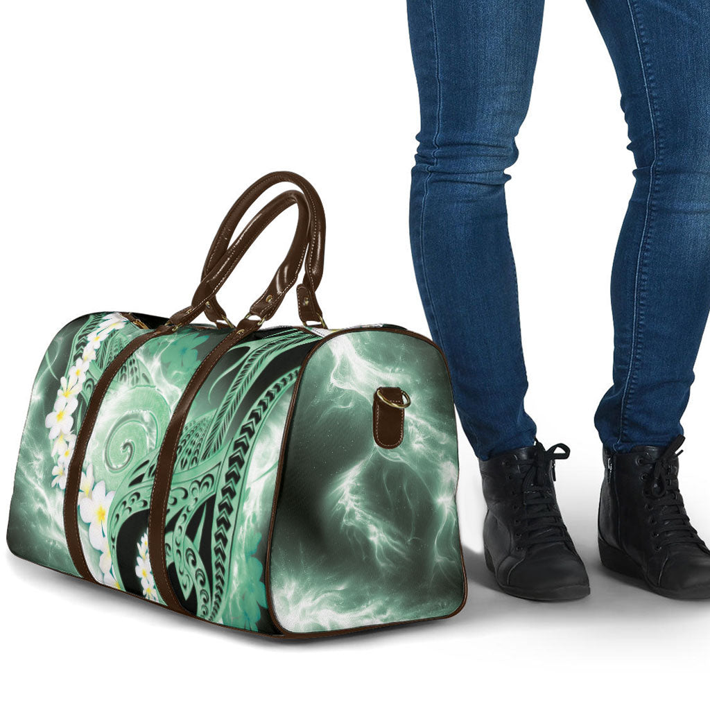 Piko Hawaiian Travel Bag Green Galaxy Spiral Plumeria Tribal Patterns