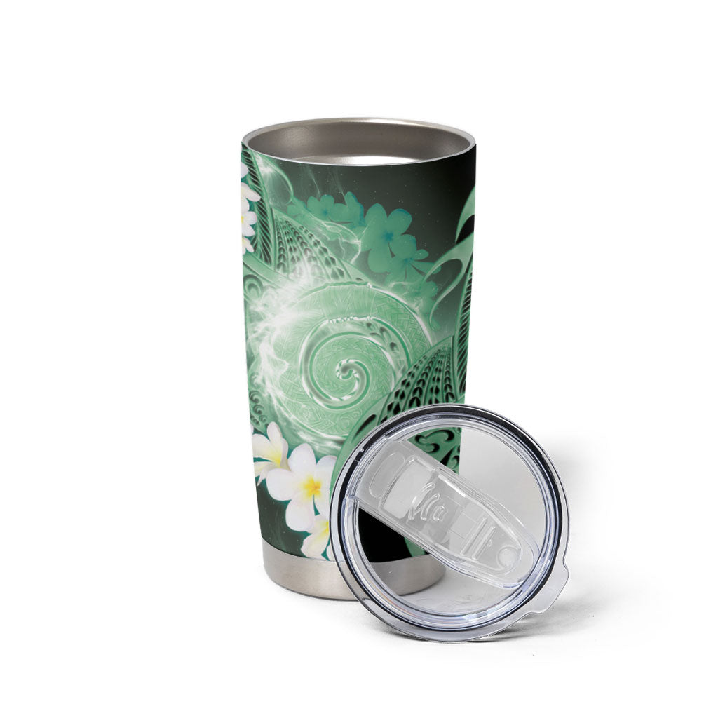 Piko Hawaiian Tumbler Cup Green Galaxy Spiral Plumeria Tribal Patterns