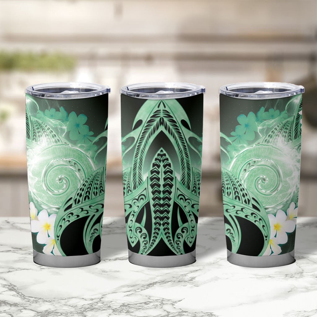 Piko Hawaiian Tumbler Cup Green Galaxy Spiral Plumeria Tribal Patterns