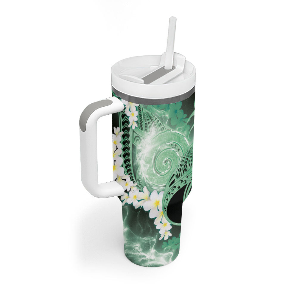 Piko Hawaiian Tumbler With Handle Green Galaxy Spiral Plumeria Tribal Patterns