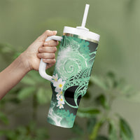 Piko Hawaiian Tumbler With Handle Green Galaxy Spiral Plumeria Tribal Patterns