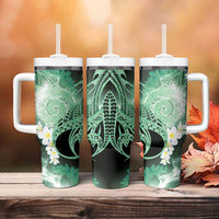 Piko Hawaiian Tumbler With Handle Green Galaxy Spiral Plumeria Tribal Patterns