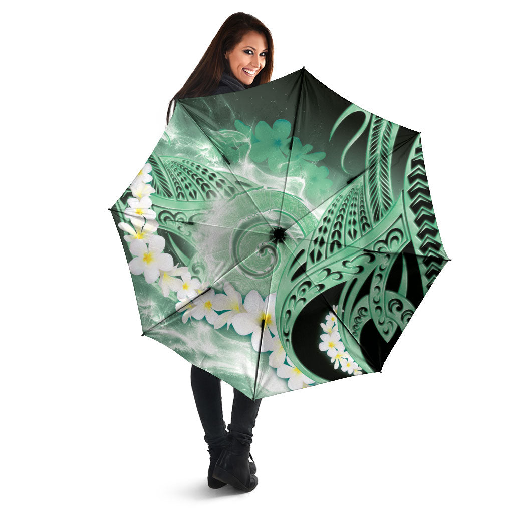 Piko Hawaiian Umbrella Green Galaxy Spiral Plumeria Tribal Patterns