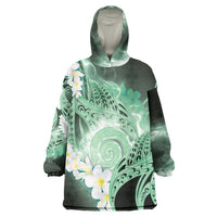 Piko Hawaiian Wearable Blanket Hoodie Green Galaxy Spiral Plumeria Tribal Patterns