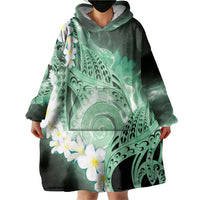 Piko Hawaiian Wearable Blanket Hoodie Green Galaxy Spiral Plumeria Tribal Patterns