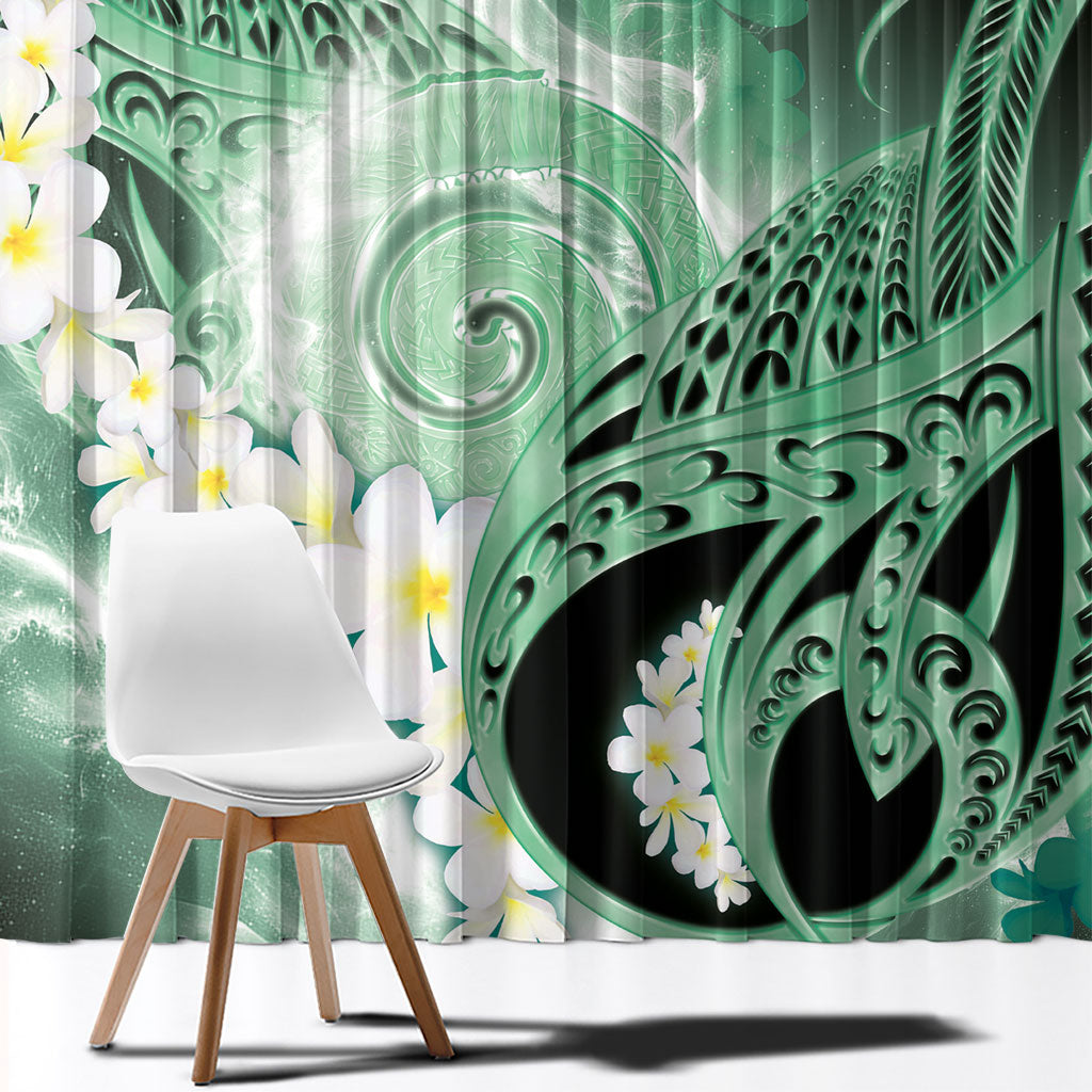 Piko Hawaiian Window Curtain Green Galaxy Spiral Plumeria Tribal Patterns