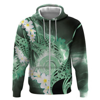 Piko Hawaiian Zip Hoodie Green Galaxy Spiral Plumeria Tribal Patterns