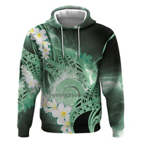 Piko Hawaiian Zip Hoodie Green Galaxy Spiral Plumeria Tribal Patterns