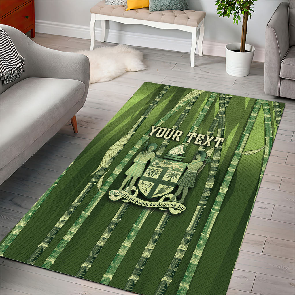 Personalised Fiji Language Week Sugarcane Masi Area Rug Green Tapa Tribal Pattern