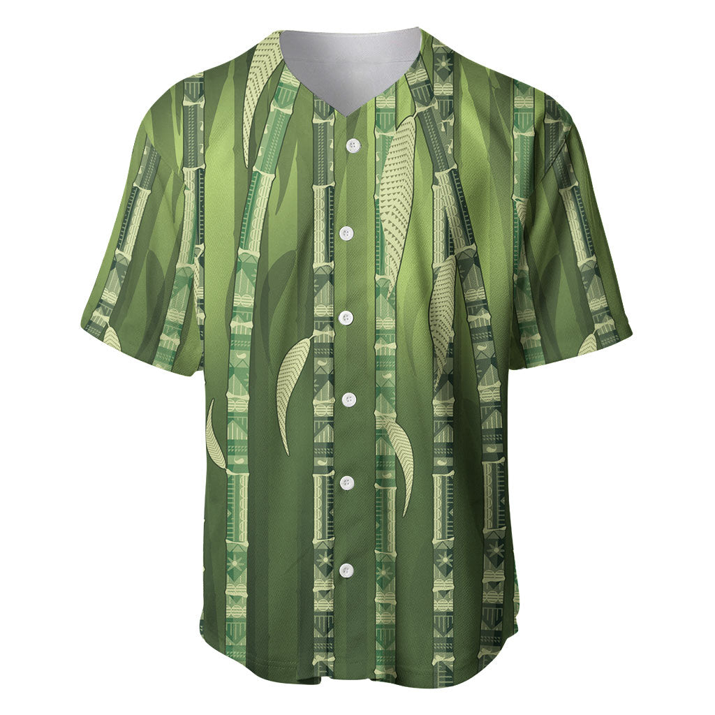 Personalised Fiji Language Week Sugarcane Masi Baseball Jersey Green Tapa Tribal Pattern