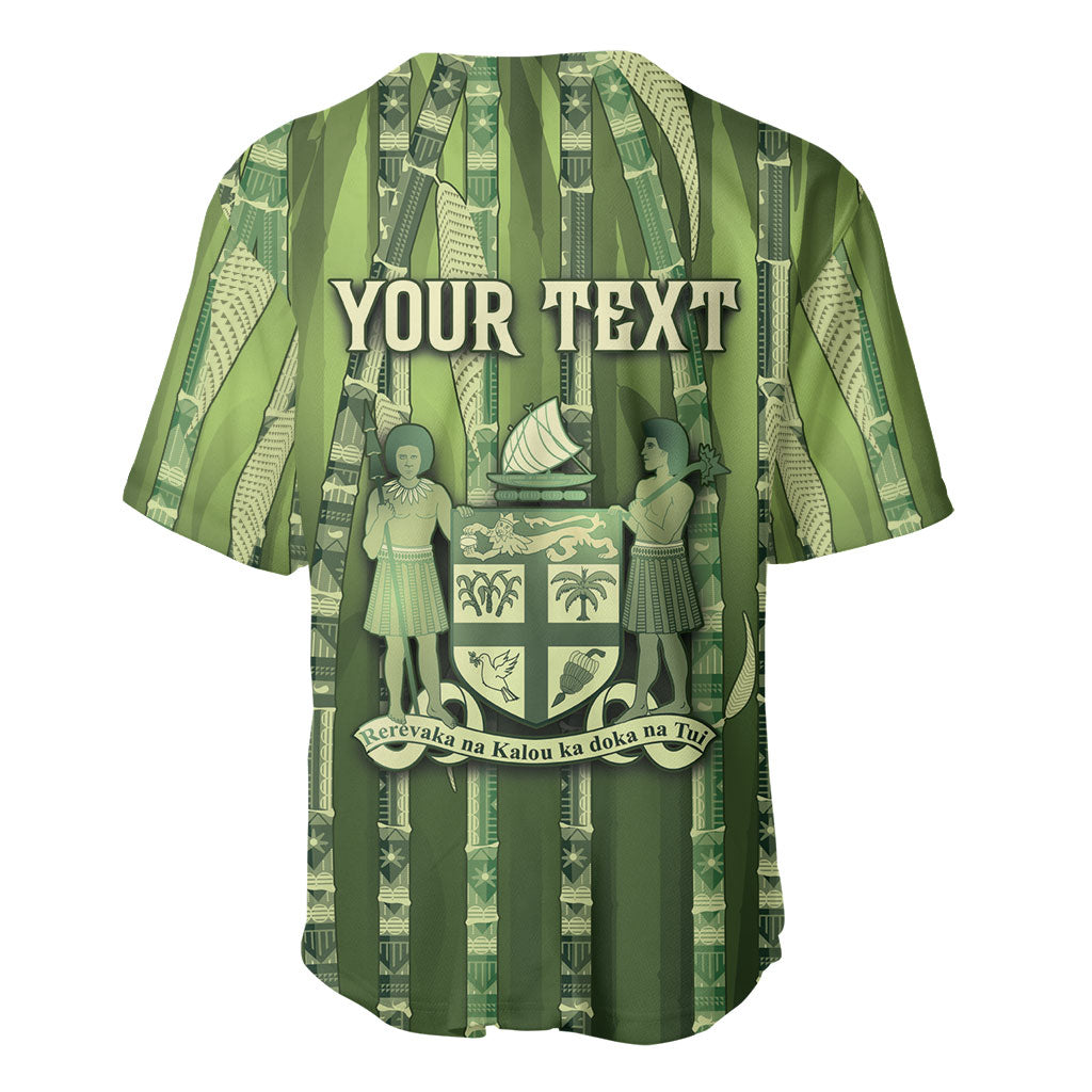 Personalised Fiji Language Week Sugarcane Masi Baseball Jersey Green Tapa Tribal Pattern