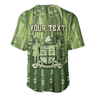 Personalised Fiji Language Week Sugarcane Masi Baseball Jersey Green Tapa Tribal Pattern