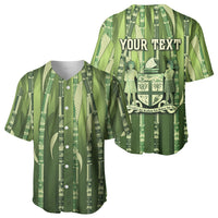 Personalised Fiji Language Week Sugarcane Masi Baseball Jersey Green Tapa Tribal Pattern