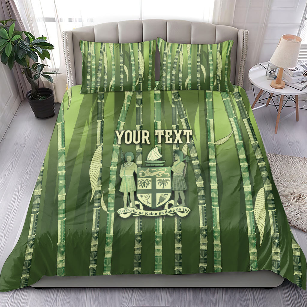 Personalised Fiji Language Week Sugarcane Masi Bedding Set Green Tapa Tribal Pattern