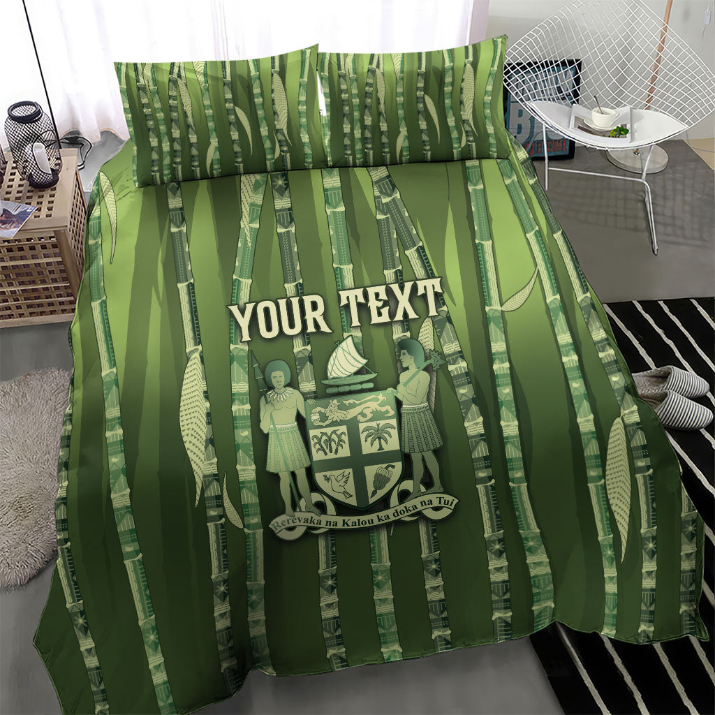 Personalised Fiji Language Week Sugarcane Masi Bedding Set Green Tapa Tribal Pattern