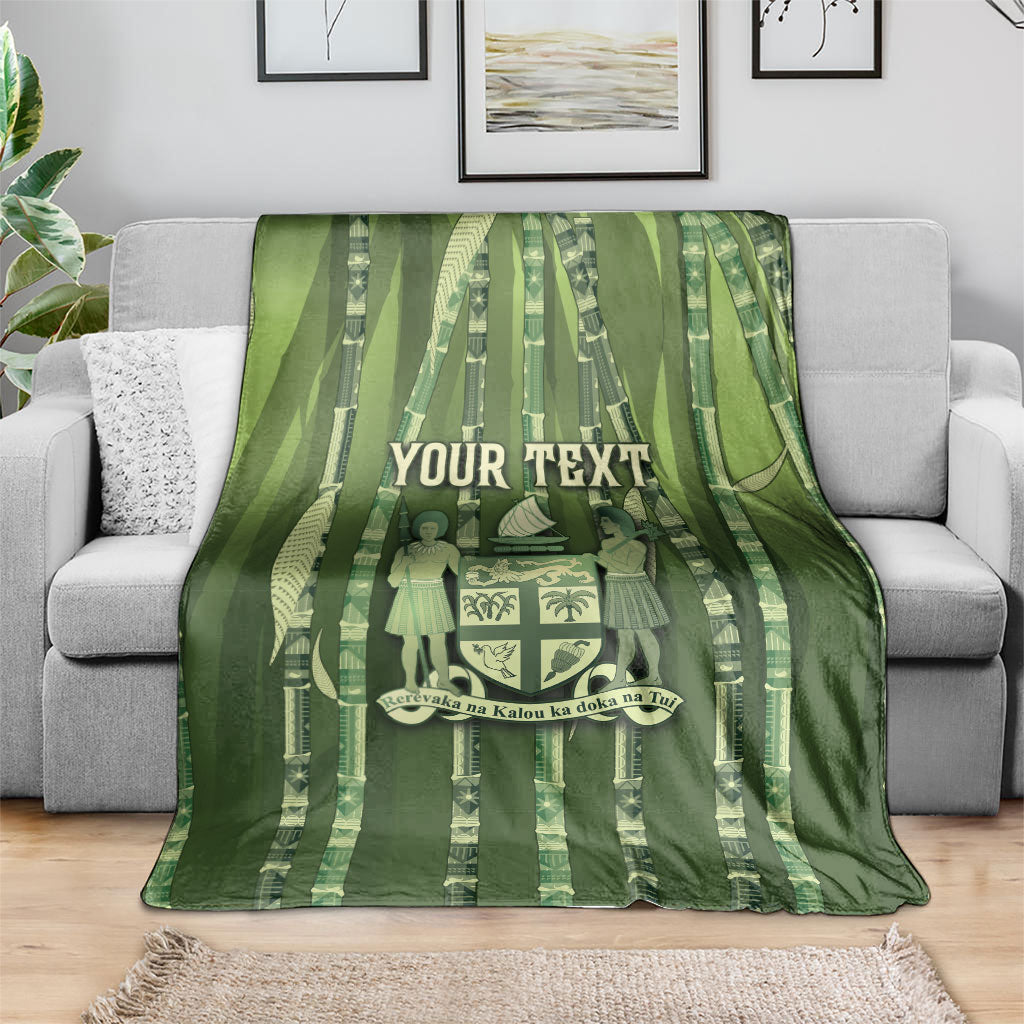 Personalised Fiji Language Week Sugarcane Masi Blanket Green Tapa Tribal Pattern