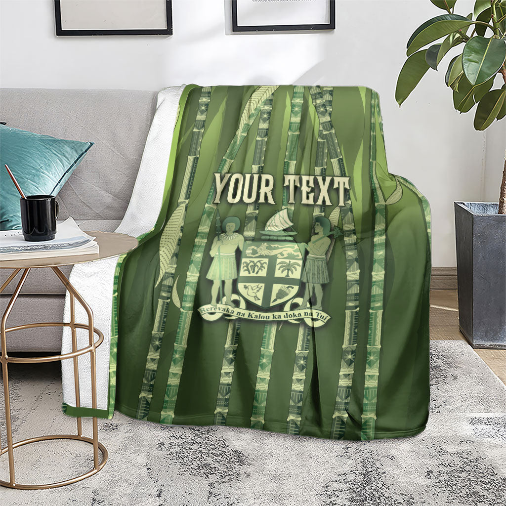 Personalised Fiji Language Week Sugarcane Masi Blanket Green Tapa Tribal Pattern