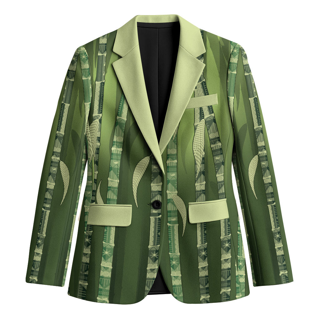 Personalised Fiji Language Week Sugarcane Masi Blazer Green Tapa Tribal Pattern DT05 Unisex Green - Polynesian Pride