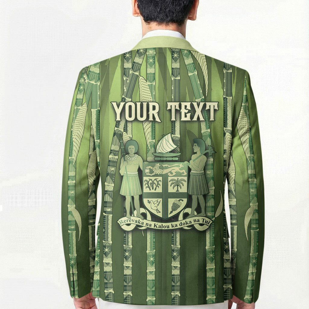 Personalised Fiji Language Week Sugarcane Masi Blazer Green Tapa Tribal Pattern