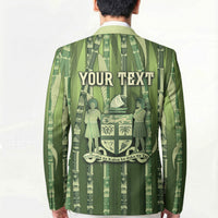 Personalised Fiji Language Week Sugarcane Masi Blazer Green Tapa Tribal Pattern