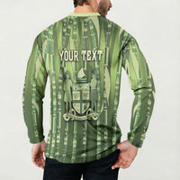 Personalised Fiji Language Week Sugarcane Masi Button Sweatshirt Green Tapa Tribal Pattern