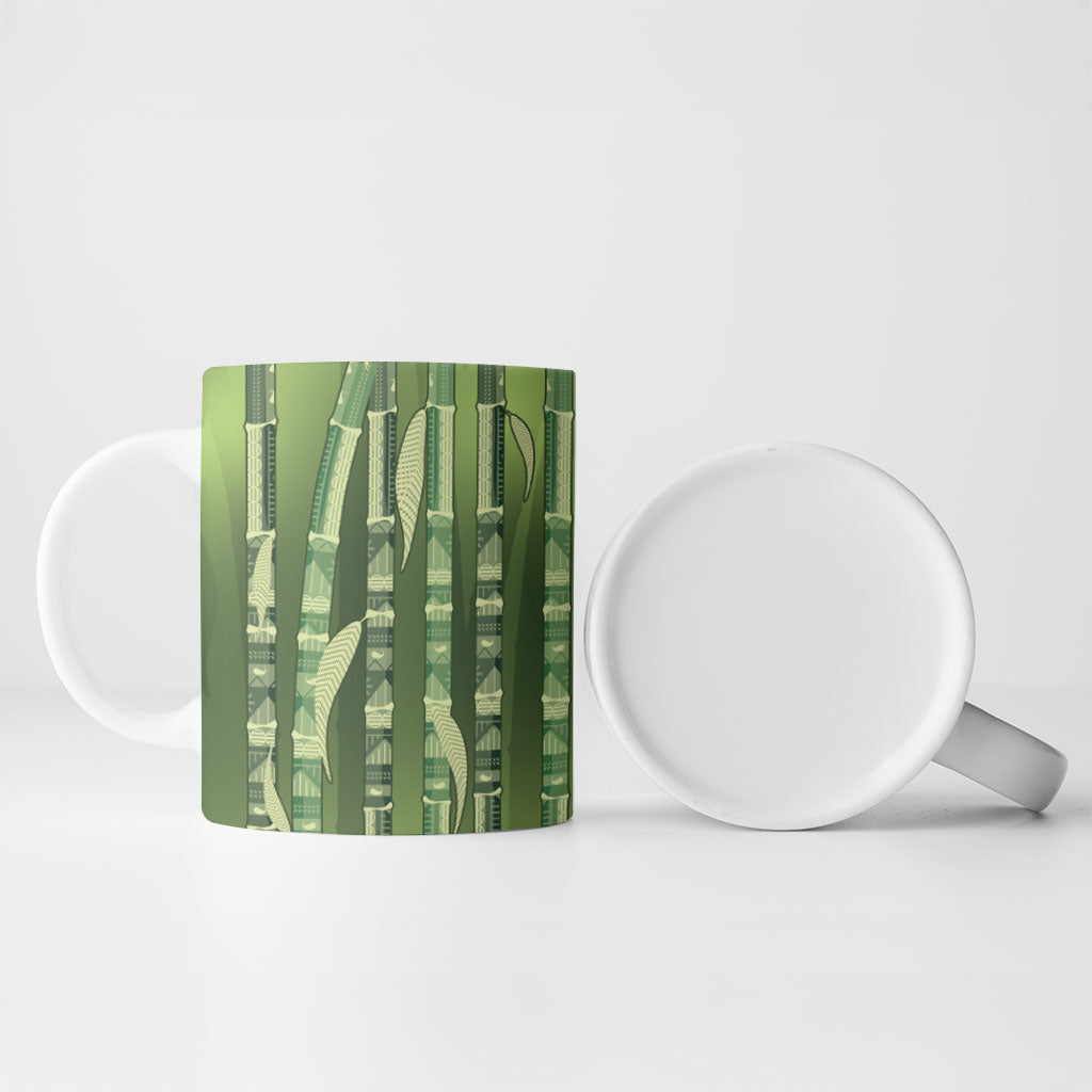 Personalised Fiji Language Week Sugarcane Masi Ceramic Mug Green Tapa Tribal Pattern