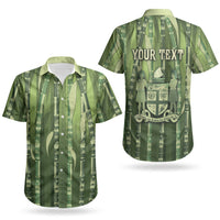 Personalised Fiji Language Week Sugarcane Masi Couples Matching Long Sleeve Bodycon Dress and Hawaiian Shirt Green Tapa Tribal Pattern