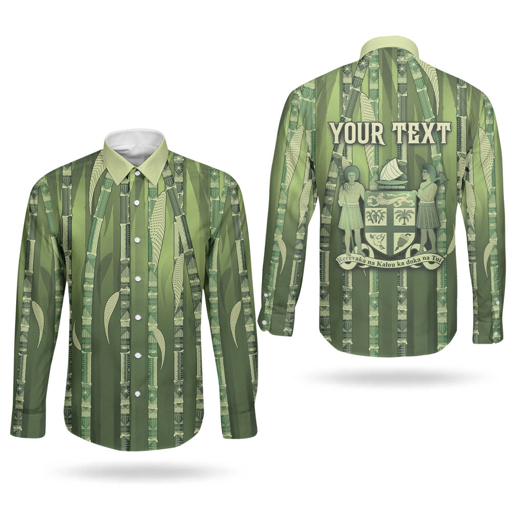 Personalised Fiji Language Week Sugarcane Masi Couples Matching Off Shoulder Maxi Dress and Long Sleeve Button Shirt Green Tapa Tribal Pattern
