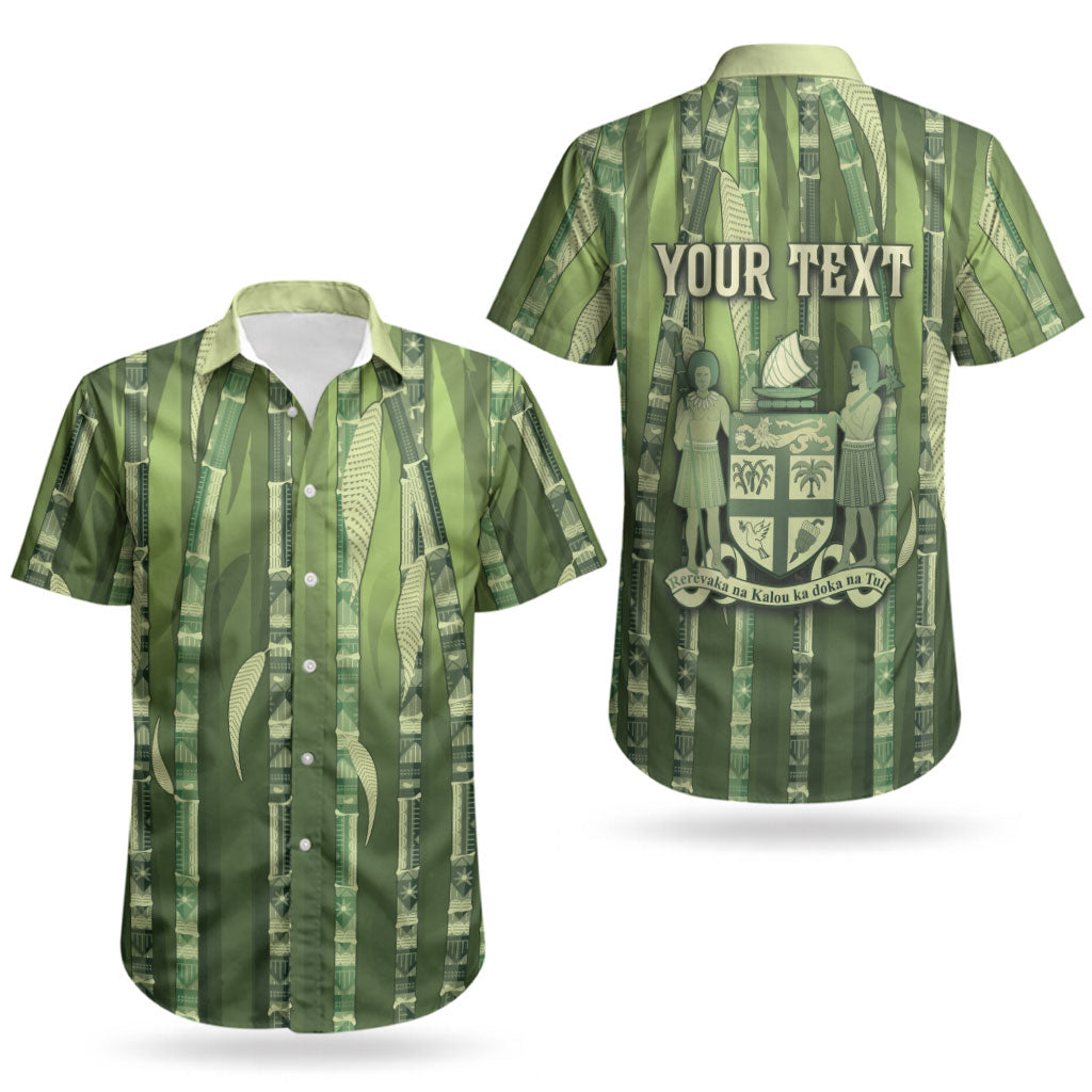 Personalised Fiji Language Week Sugarcane Masi Couples Matching Short Sleeve Bodycon Dress and Hawaiian Shirt Green Tapa Tribal Pattern