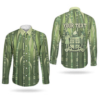 Personalised Fiji Language Week Sugarcane Masi Couples Matching Short Sleeve Bodycon Dress and Long Sleeve Button Shirt Green Tapa Tribal Pattern