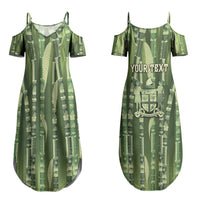 Personalised Fiji Language Week Sugarcane Masi Couples Matching Summer Maxi Dress and Hawaiian Shirt Green Tapa Tribal Pattern
