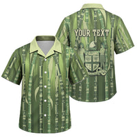 Personalised Fiji Language Week Sugarcane Masi Family Matching Off The Shoulder Long Sleeve Dress and Hawaiian Shirt Green Tapa Tribal Pattern