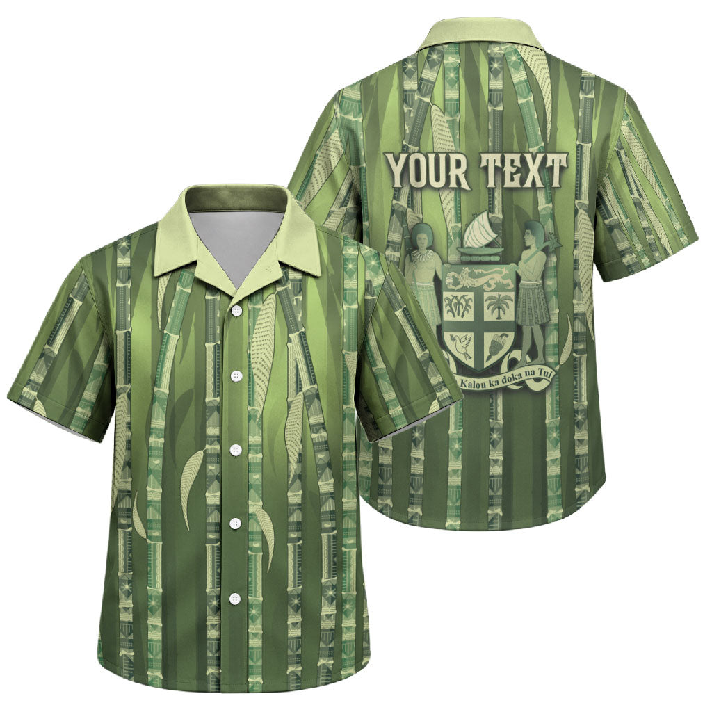 Personalised Fiji Language Week Sugarcane Masi Family Matching Puletasi and Hawaiian Shirt Green Tapa Tribal Pattern