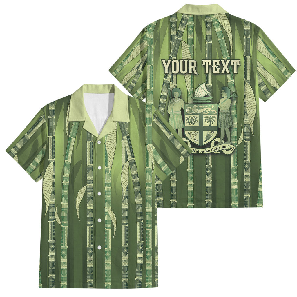 Personalised Fiji Language Week Sugarcane Masi Family Matching Short Sleeve Bodycon Dress and Hawaiian Shirt Green Tapa Tribal Pattern