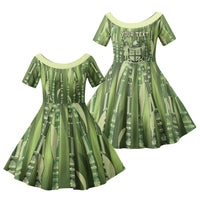 Personalised Fiji Language Week Sugarcane Masi Family Matching Short Sleeve Bodycon Dress and Hawaiian Shirt Green Tapa Tribal Pattern