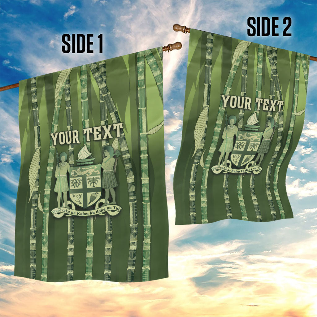 Personalised Fiji Language Week Sugarcane Masi Garden Flag Green Tapa Tribal Pattern