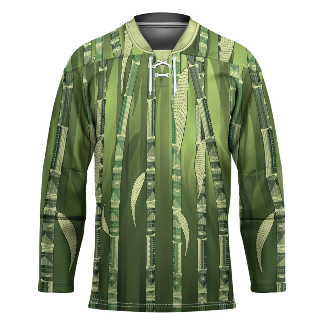 Personalised Fiji Language Week Sugarcane Masi Hockey Jersey Green Tapa Tribal Pattern