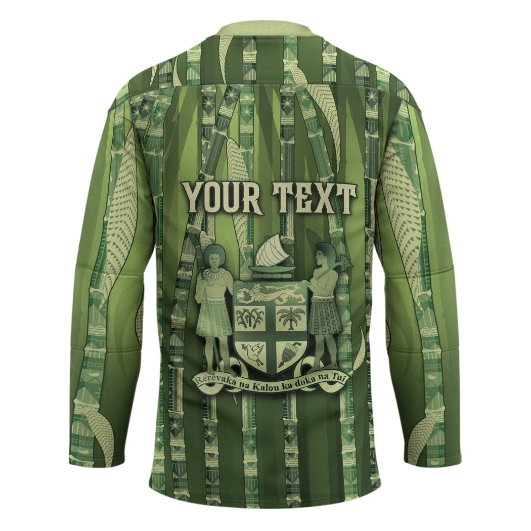 Personalised Fiji Language Week Sugarcane Masi Hockey Jersey Green Tapa Tribal Pattern