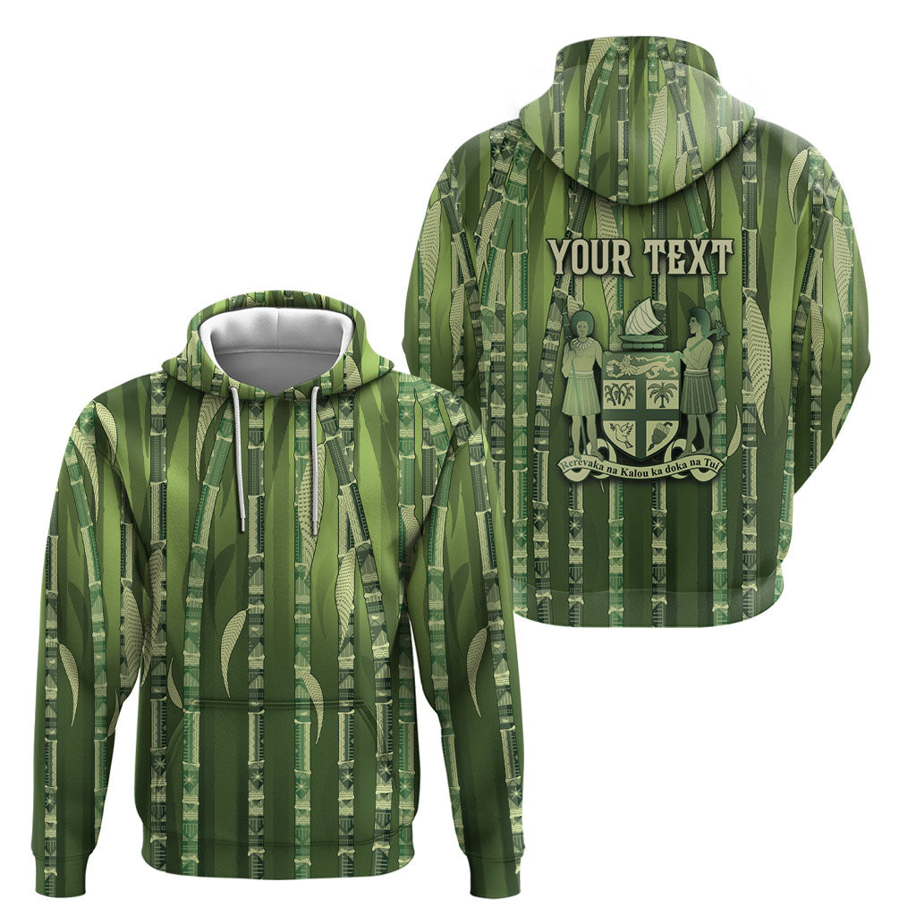 Personalised Fiji Language Week Sugarcane Masi Hoodie Green Tapa Tribal Pattern