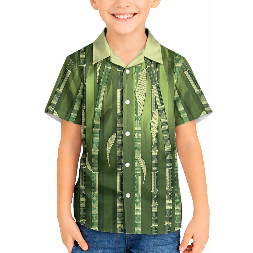 Personalised Fiji Language Week Sugarcane Masi Kid Hawaiian Shirt Green Tapa Tribal Pattern