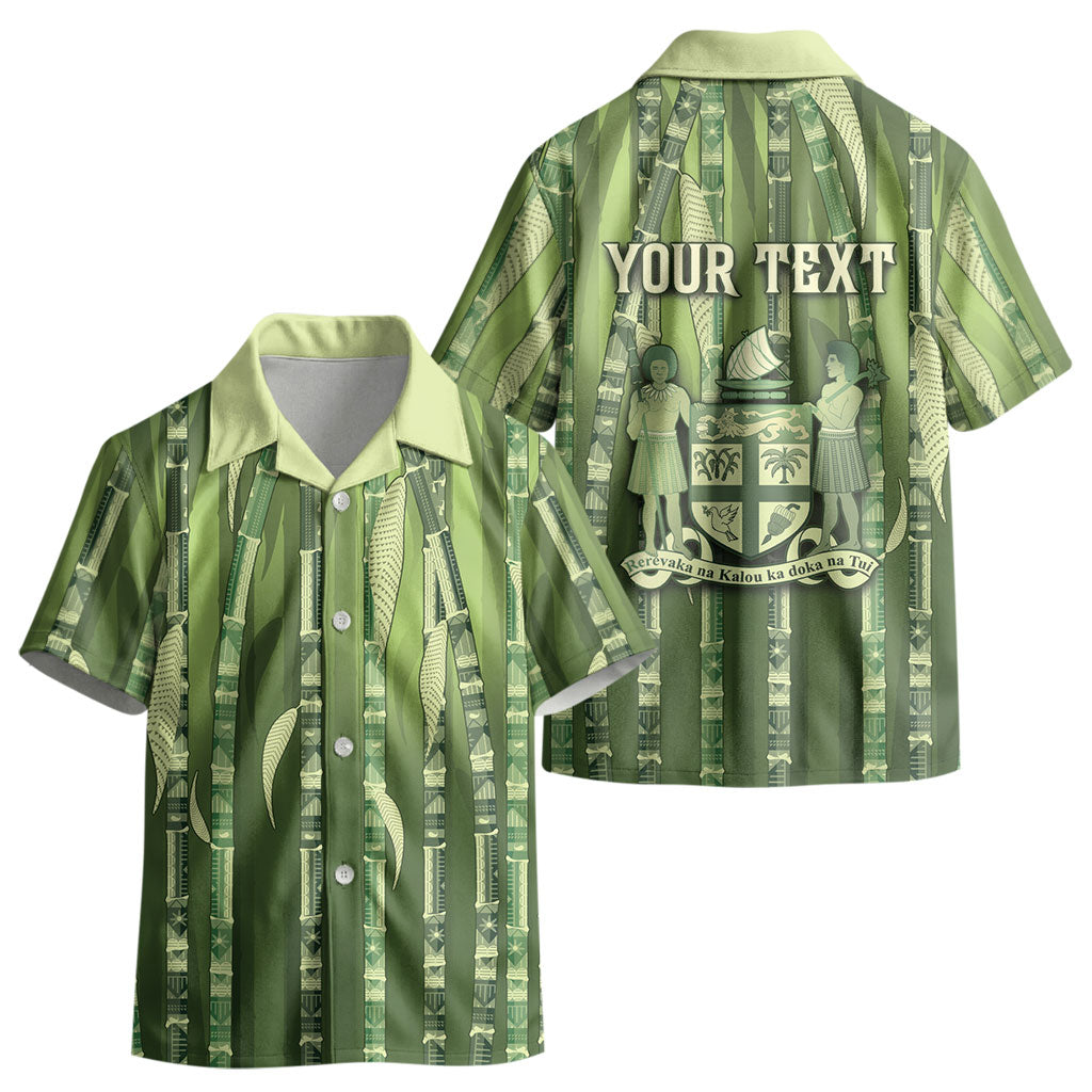 Personalised Fiji Language Week Sugarcane Masi Kid Hawaiian Shirt Green Tapa Tribal Pattern