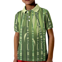 Personalised Fiji Language Week Sugarcane Masi Kid Polo Shirt Green Tapa Tribal Pattern