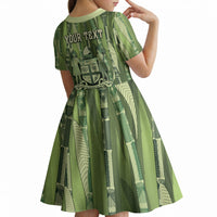 Personalised Fiji Language Week Sugarcane Masi Kid Short Sleeve Dress Green Tapa Tribal Pattern