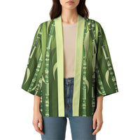 Personalised Fiji Language Week Sugarcane Masi Kimono Green Tapa Tribal Pattern