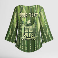 Personalised Fiji Language Week Sugarcane Masi Kimono Sleeve Blouse Green Tapa Tribal Pattern