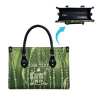 Personalised Fiji Language Week Sugarcane Masi Leather Bag Green Tapa Tribal Pattern